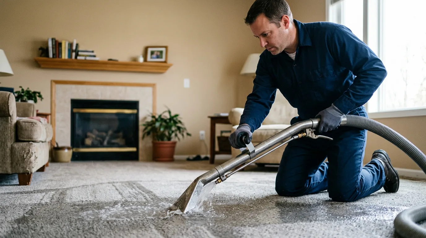 Water damage restoration technician working near Bryant, WI